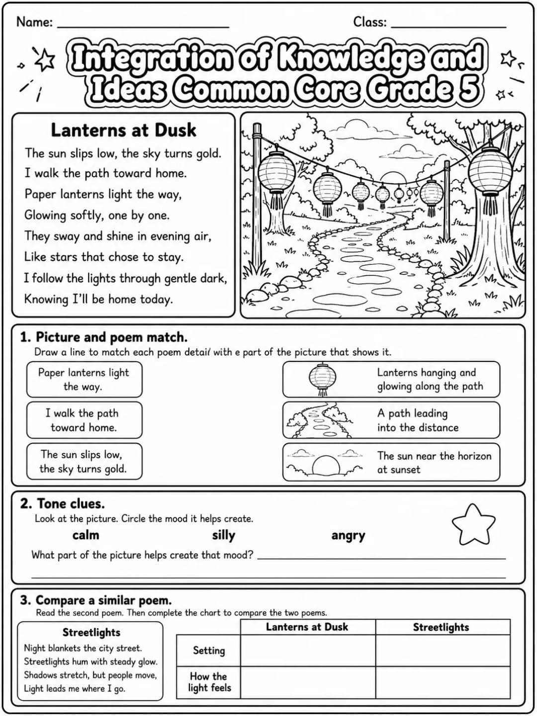 Integration of Knowledge and Ideas Common Core Grade 5 printable Common Core ELA Grade 5 worksheet preview from KiwiBee