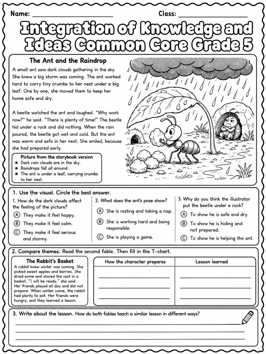 Integration of Knowledge and Ideas Common Core Grade 5 page 2 printable Common Core ELA worksheet preview