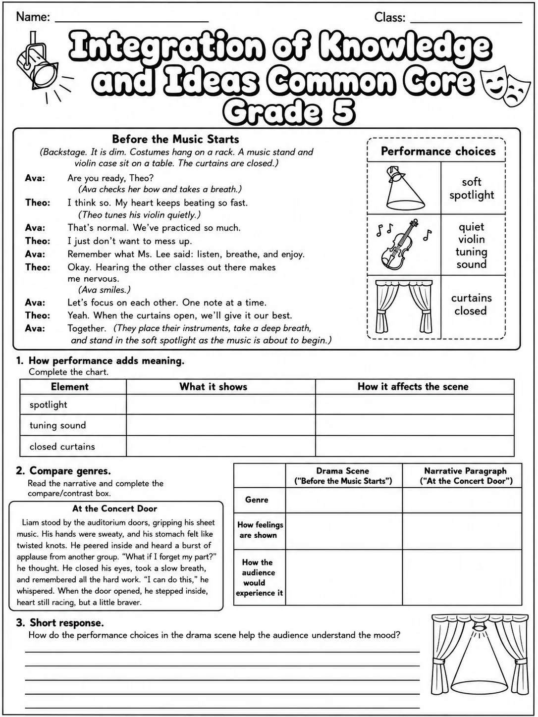 Integration of Knowledge and Ideas Common Core Grade 5 page 3 printable Common Core ELA worksheet preview