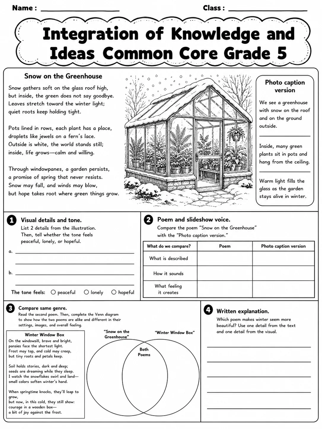 Integration of Knowledge and Ideas Common Core Grade 5 page 4 printable Common Core ELA worksheet preview