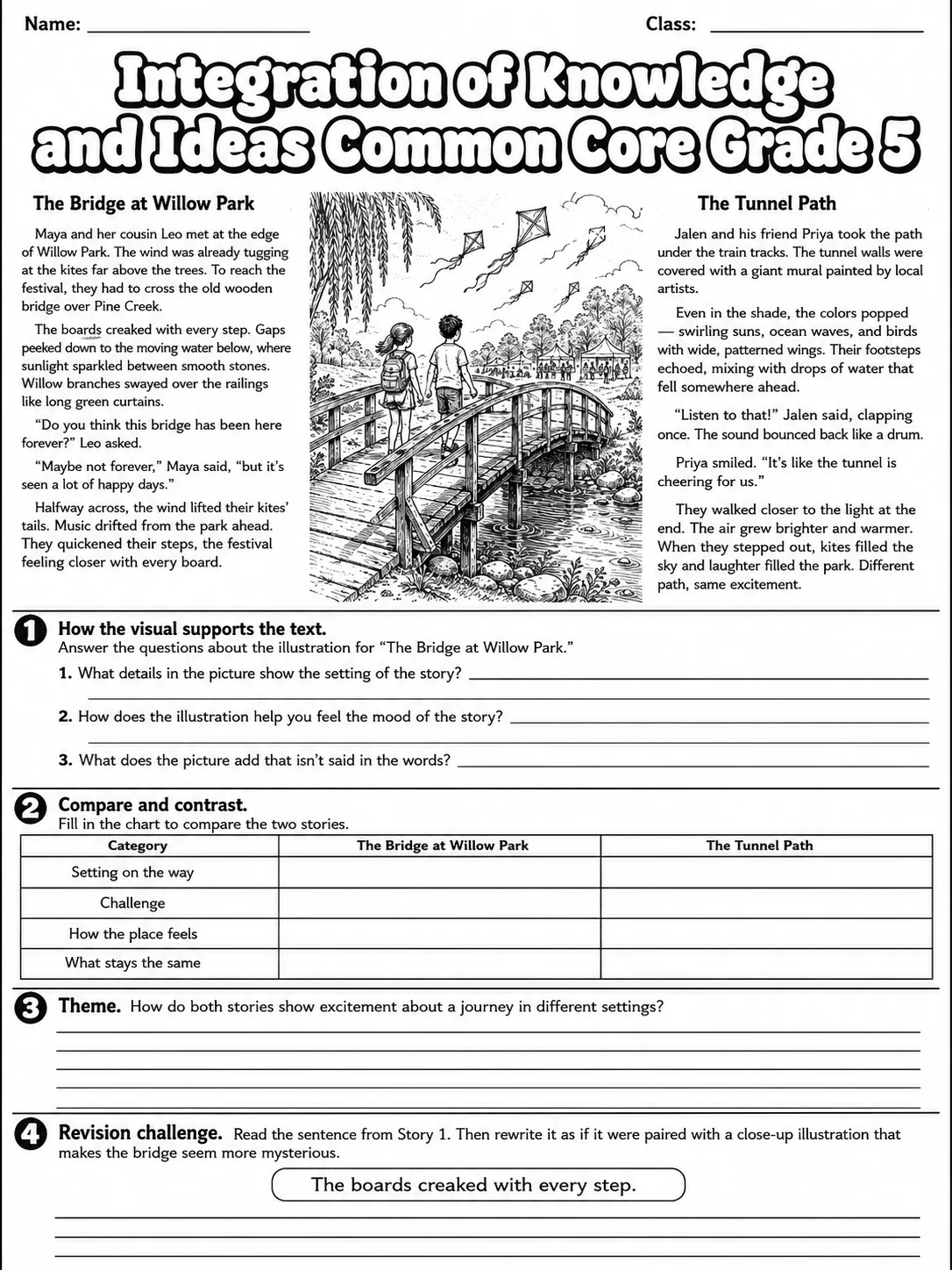 Integration of Knowledge and Ideas Common Core Grade 5 page 5 printable Common Core ELA worksheet preview