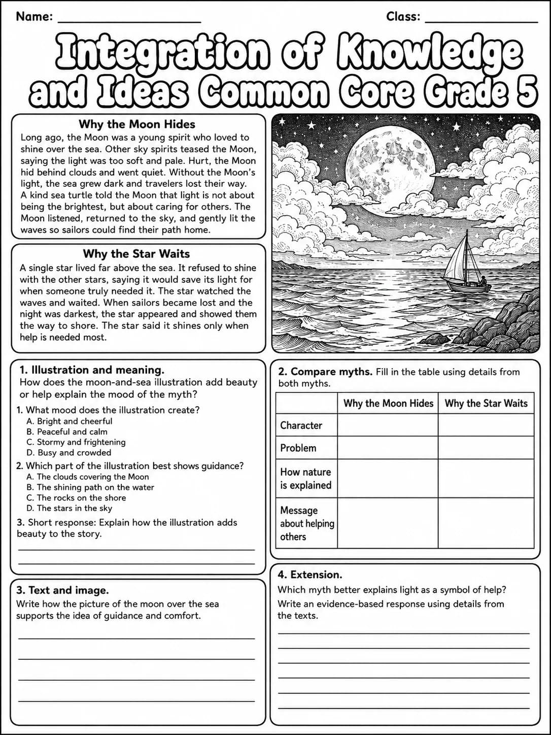 Integration of Knowledge and Ideas Common Core Grade 5 page 6 printable Common Core ELA worksheet preview