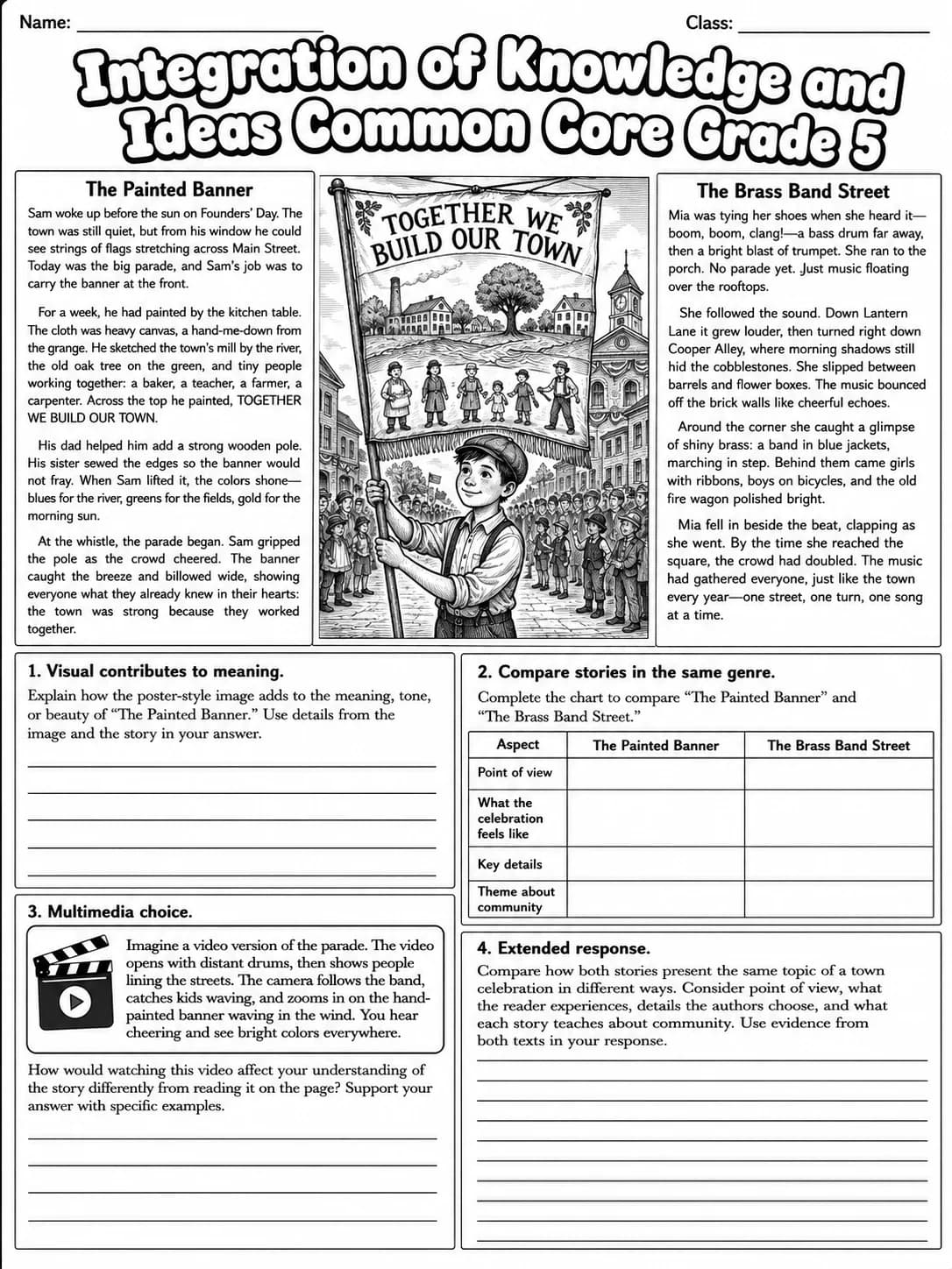 Integration of Knowledge and Ideas Common Core Grade 5 page 8 printable Common Core ELA worksheet preview