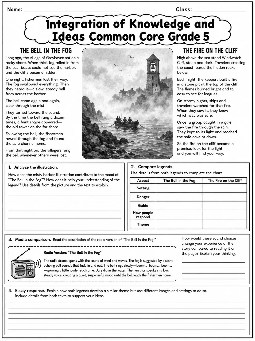 Integration of Knowledge and Ideas Common Core Grade 5 page 9 printable Common Core ELA worksheet preview