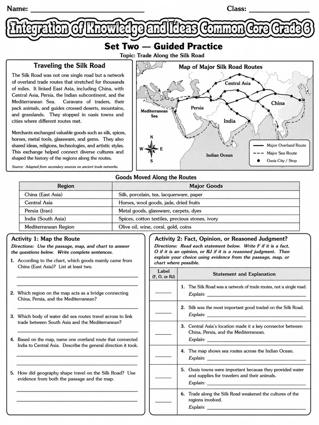 Integration of Knowledge and Ideas Common Core Grade 6 page 4 printable Common Core ELA worksheet preview