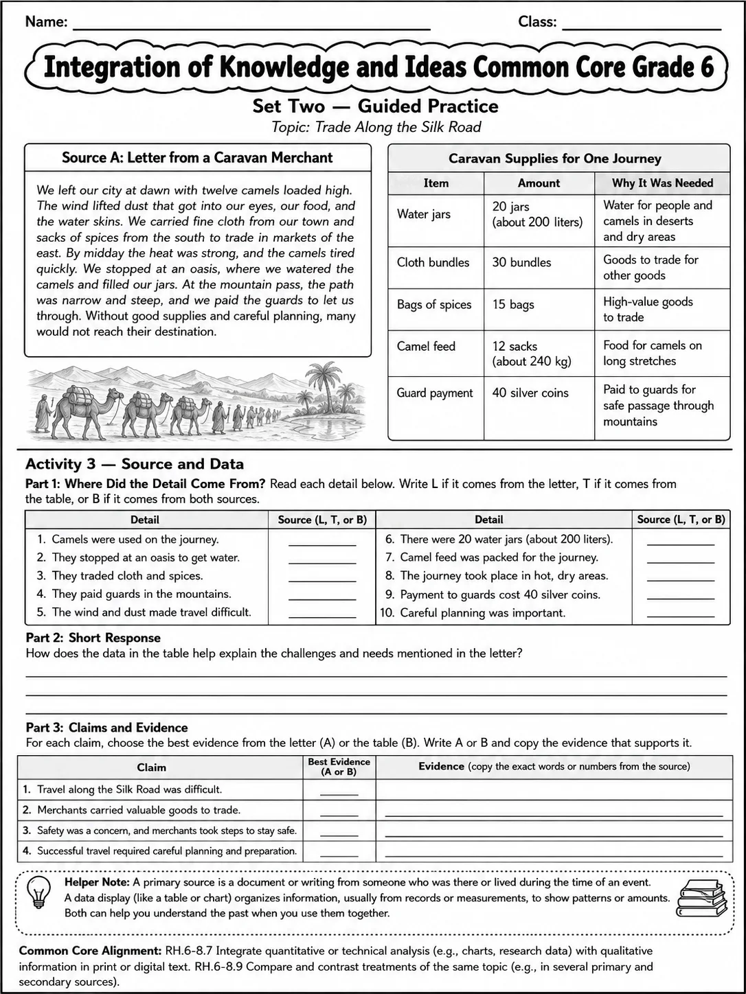 Integration of Knowledge and Ideas Common Core Grade 6 page 5 printable Common Core ELA worksheet preview