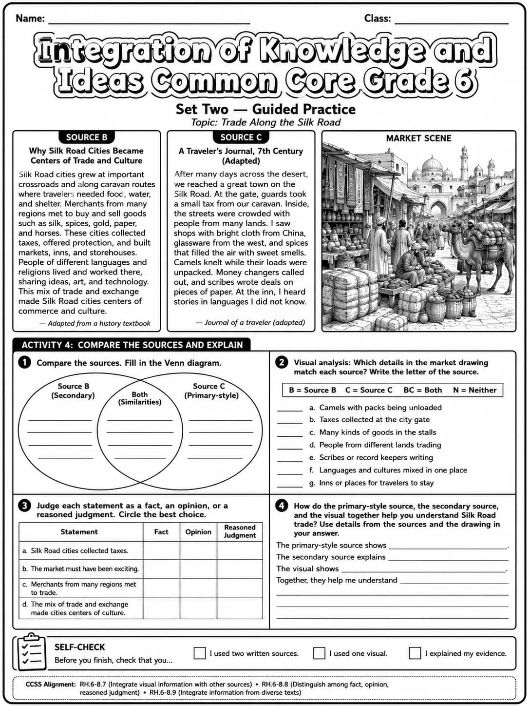 Integration of Knowledge and Ideas Common Core Grade 6 page 6 printable Common Core ELA worksheet preview
