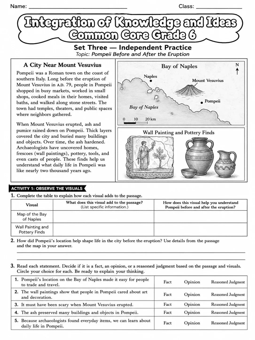 Integration of Knowledge and Ideas Common Core Grade 6 page 7 printable Common Core ELA worksheet preview
