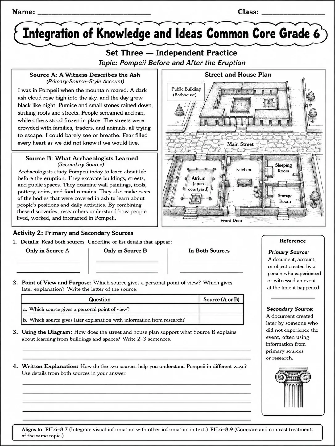 Integration of Knowledge and Ideas Common Core Grade 6 page 8 printable Common Core ELA worksheet preview