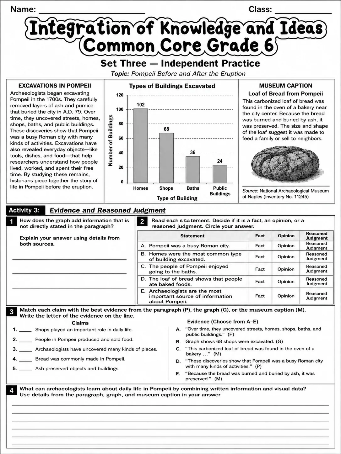 Integration of Knowledge and Ideas Common Core Grade 6 page 9 printable Common Core ELA worksheet preview