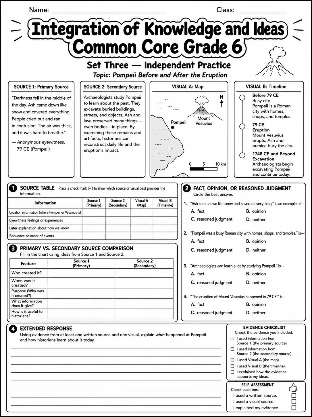 Integration of Knowledge and Ideas Common Core Grade 6 page 10 printable Common Core ELA worksheet preview
