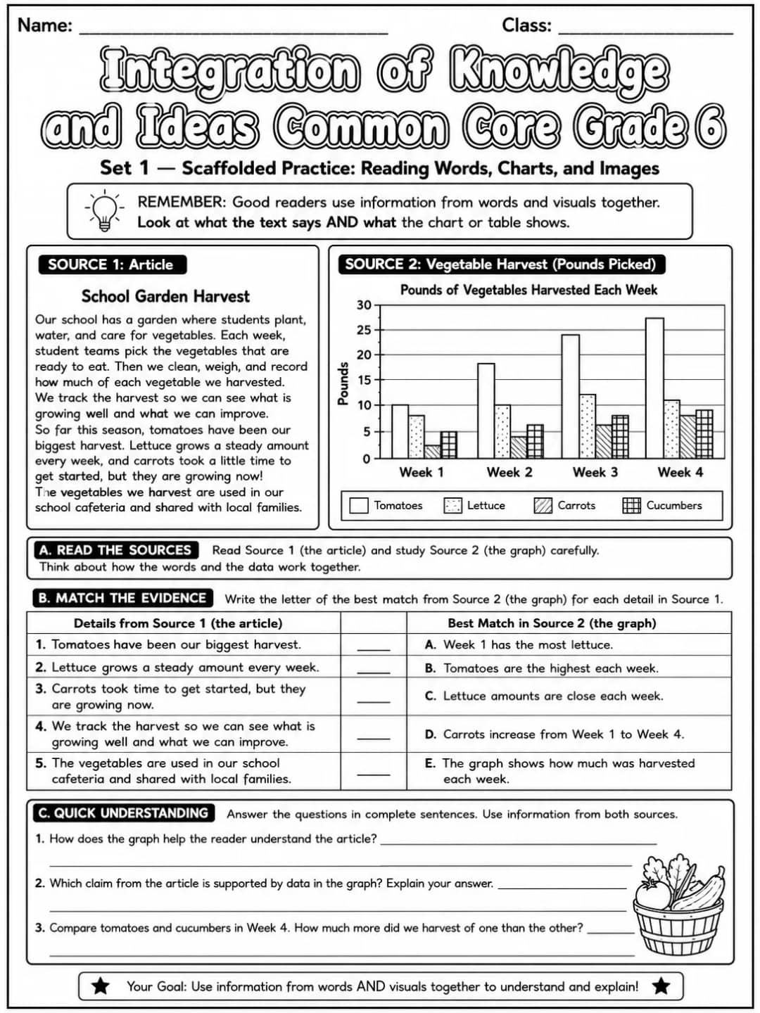 Integration of Knowledge and Ideas Common Core Grade 6 printable Common Core ELA Grade 6 worksheet preview from KiwiBee