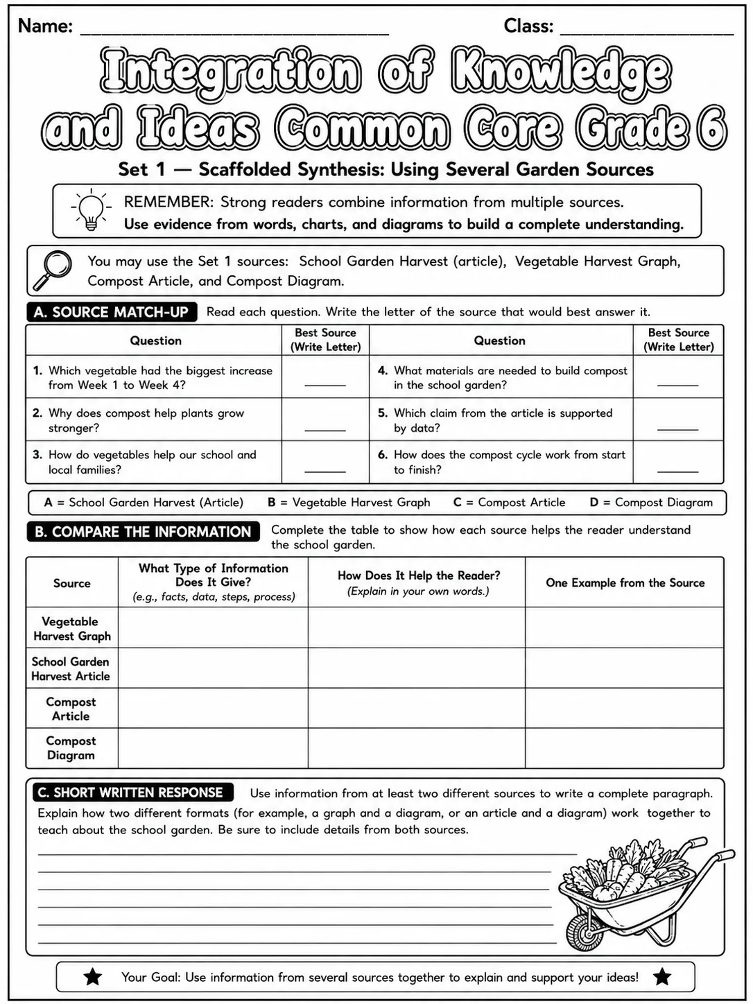 Integration of Knowledge and Ideas Common Core Grade 6 page 3 printable Common Core ELA worksheet preview