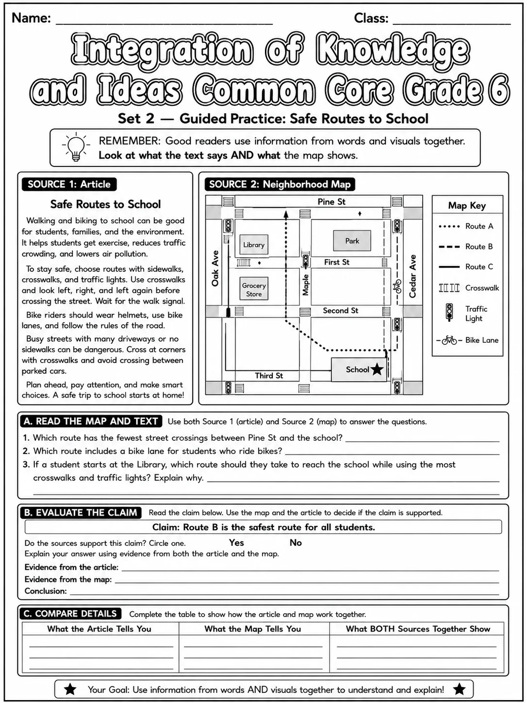 Integration of Knowledge and Ideas Common Core Grade 6 page 4 printable Common Core ELA worksheet preview