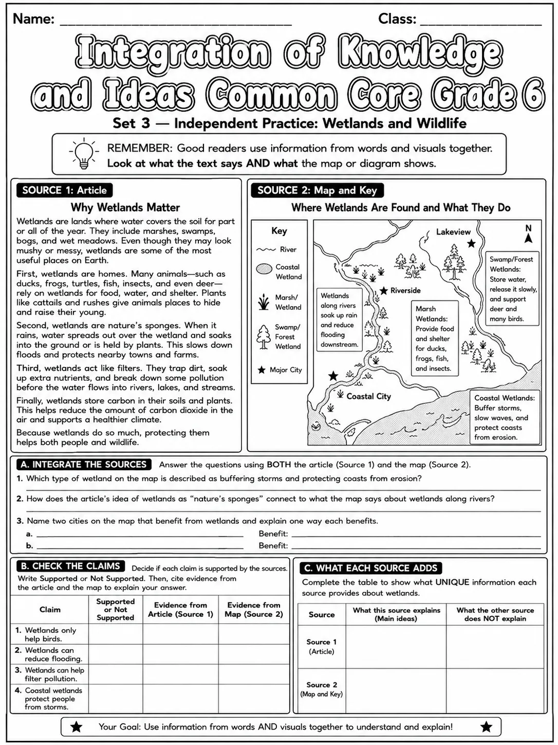Integration of Knowledge and Ideas Common Core Grade 6 page 7 printable Common Core ELA worksheet preview
