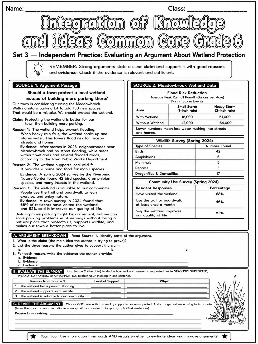 Integration of Knowledge and Ideas Common Core Grade 6 page 8 printable Common Core ELA worksheet preview