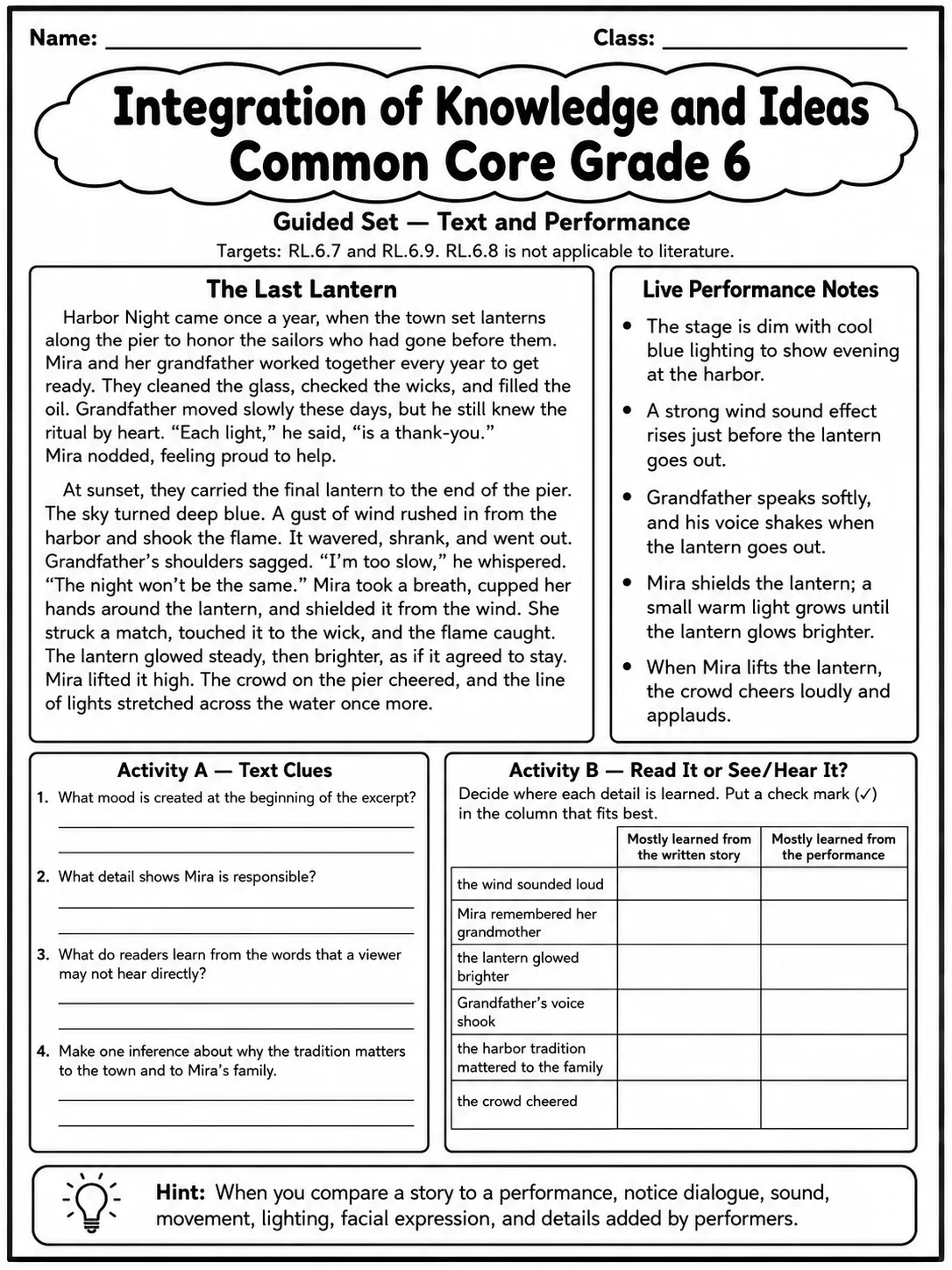 Integration of Knowledge and Ideas Common Core Grade 6
