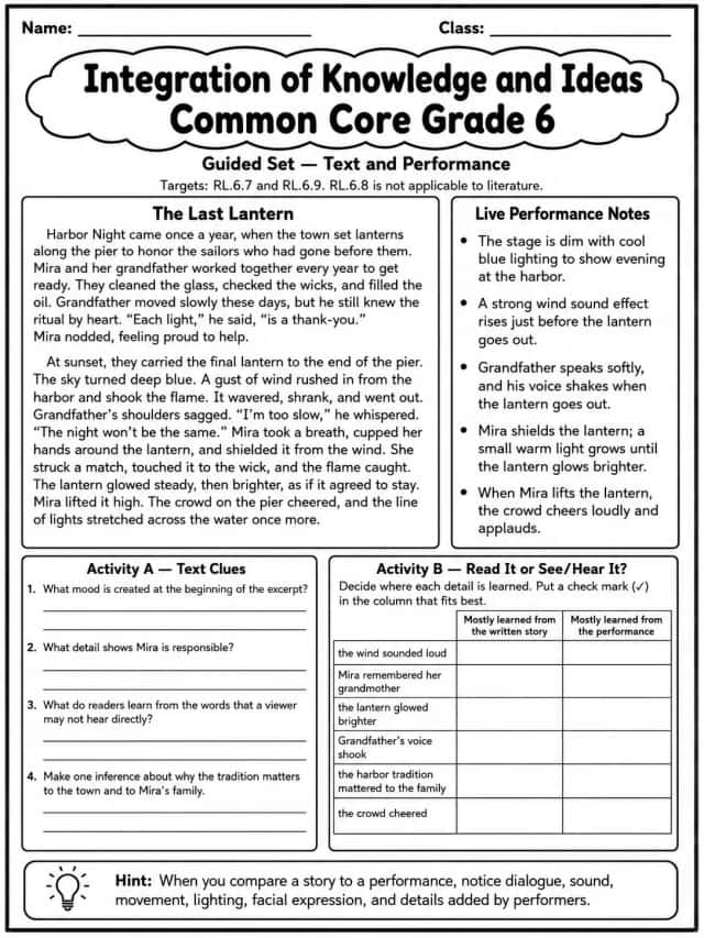 Integration of Knowledge and Ideas Common Core Grade 6