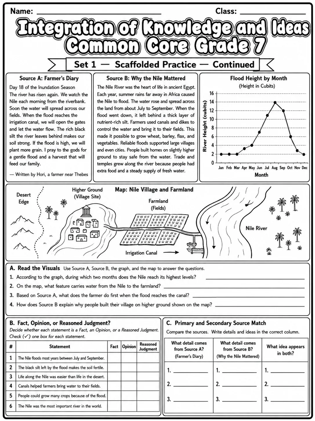 Integration of Knowledge and Ideas Common Core Grade 7 page 2 printable Common Core ELA worksheet preview