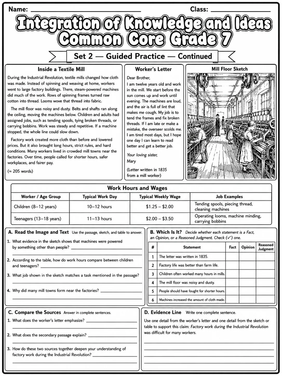 Integration of Knowledge and Ideas Common Core Grade 7 page 5 printable Common Core ELA worksheet preview