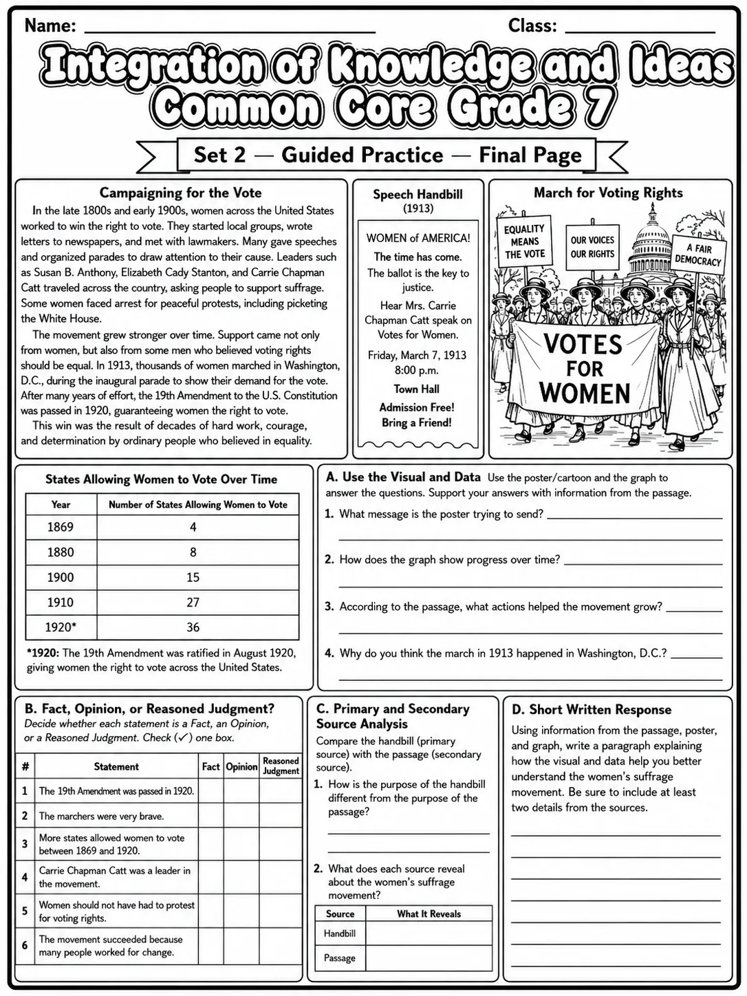 Integration of Knowledge and Ideas Common Core Grade 7 page 6 printable Common Core ELA worksheet preview