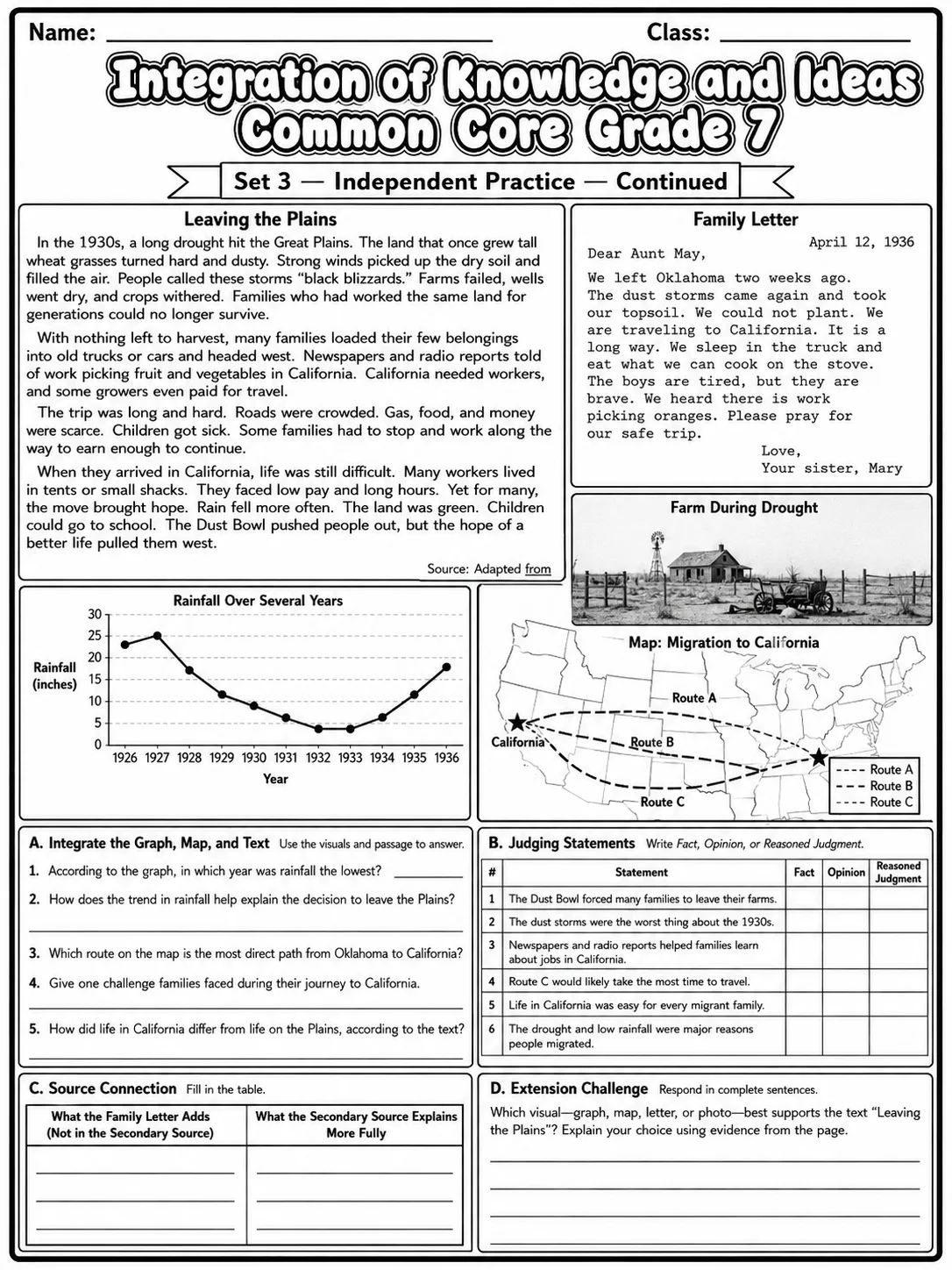 Integration of Knowledge and Ideas Common Core Grade 7 page 8 printable Common Core ELA worksheet preview