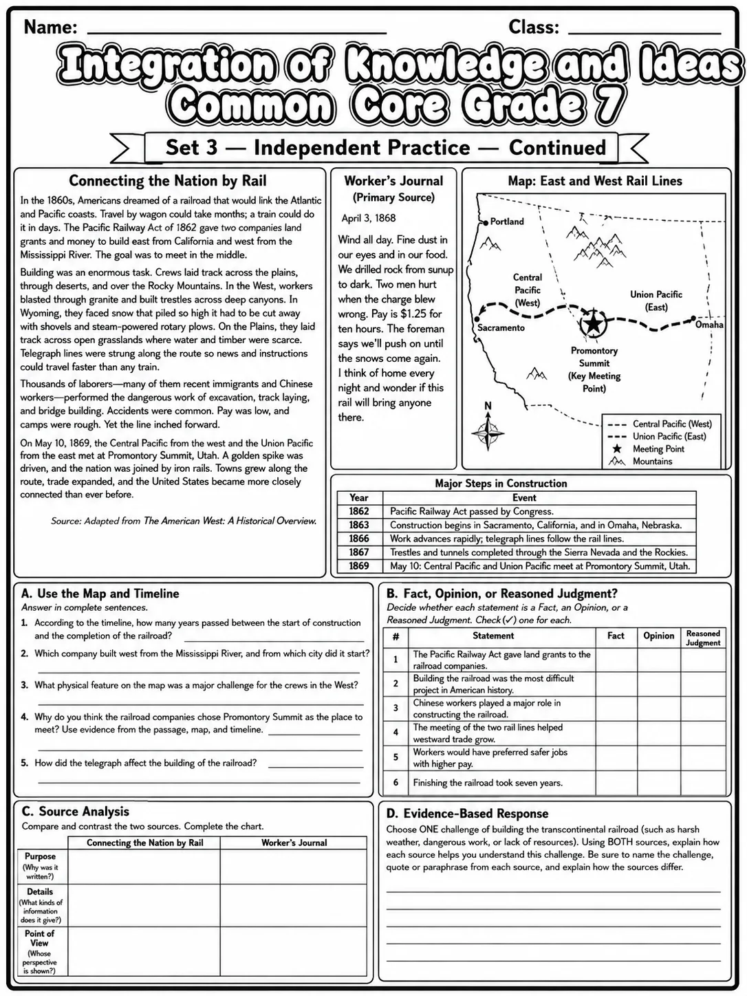 Integration of Knowledge and Ideas Common Core Grade 7 page 9 printable Common Core ELA worksheet preview