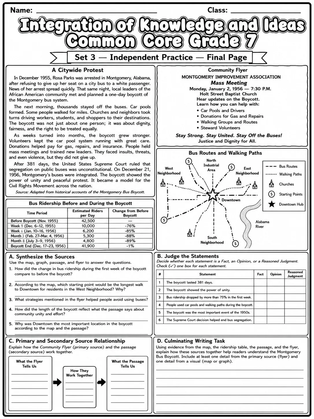 Integration of Knowledge and Ideas Common Core Grade 7 page 10 printable Common Core ELA worksheet preview