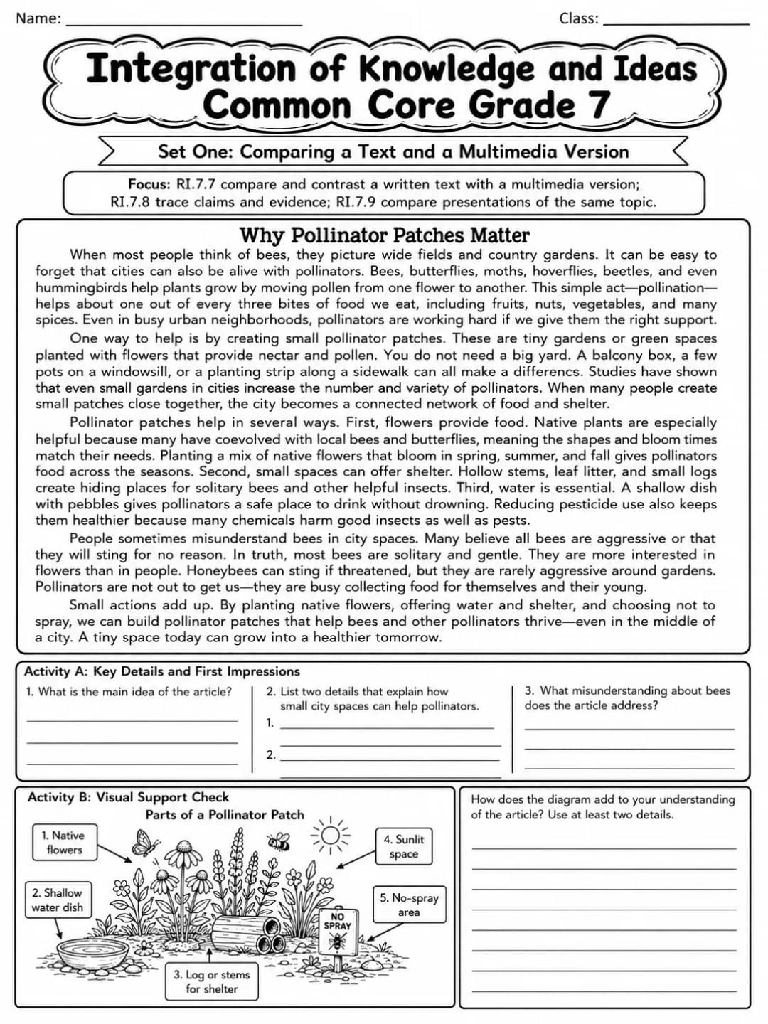 Integration of Knowledge and Ideas Common Core Grade 7 printable Common Core ELA Grade 7 worksheet preview from KiwiBee