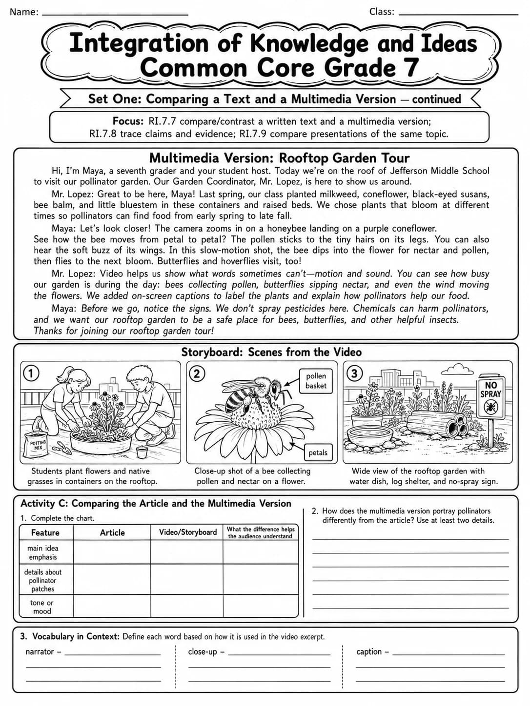 Integration of Knowledge and Ideas Common Core Grade 7 page 6 printable Common Core ELA worksheet preview