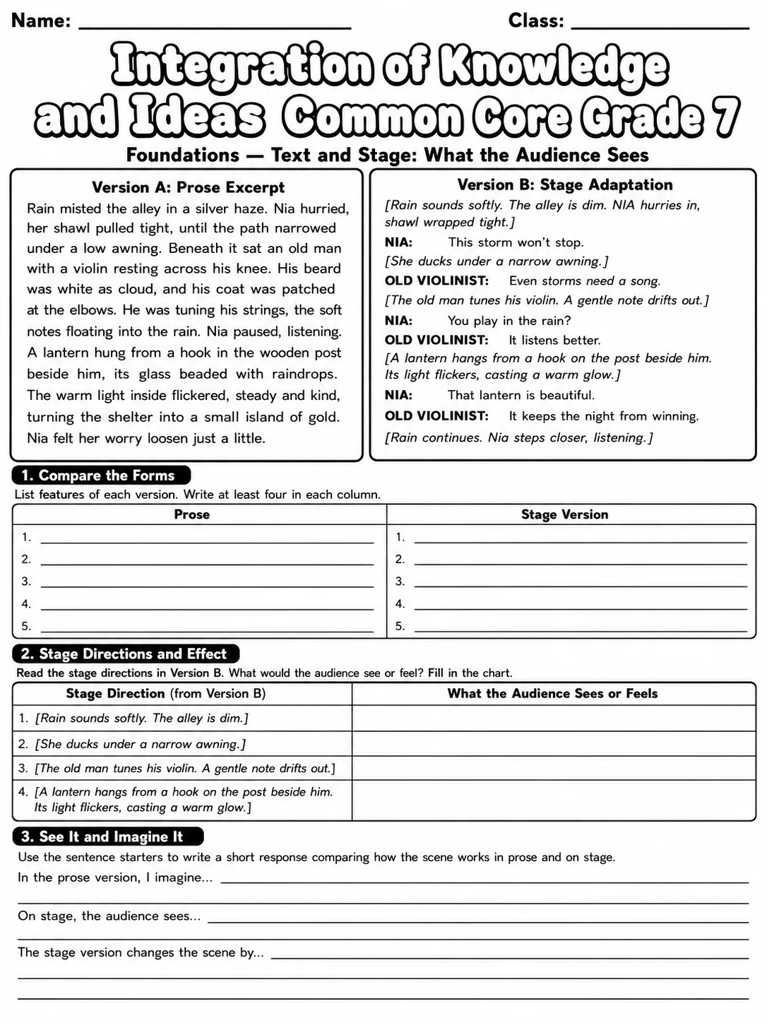 Integration of Knowledge and Ideas Common Core Grade 7 page 2 printable Common Core ELA worksheet preview
