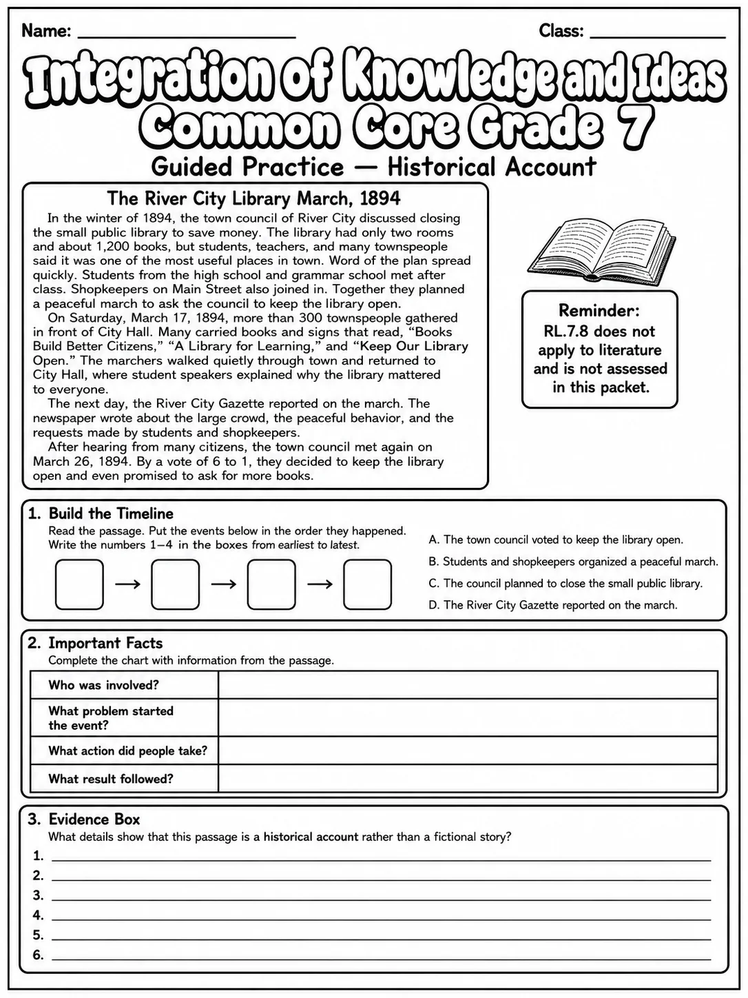 Integration of Knowledge and Ideas Common Core Grade 7 page 4 printable Common Core ELA worksheet preview