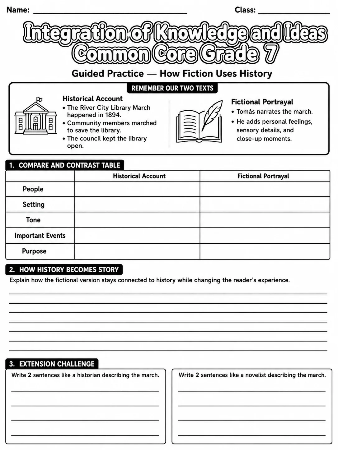 Integration of Knowledge and Ideas Common Core Grade 7 page 6 printable Common Core ELA worksheet preview