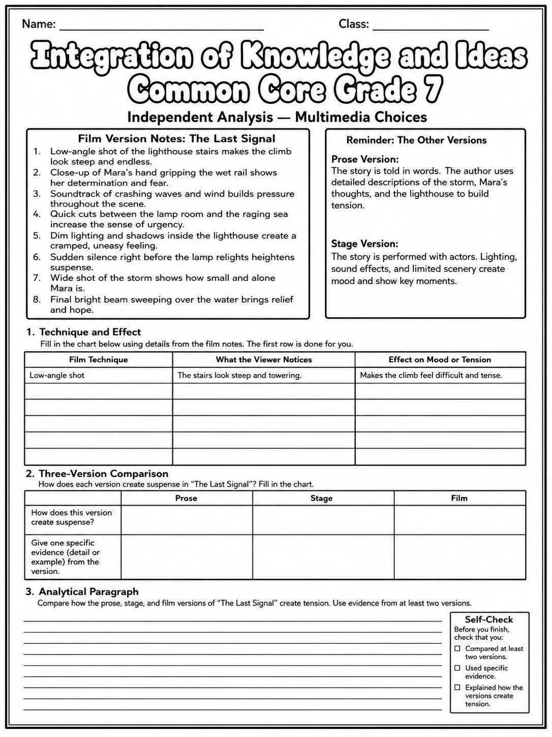 Integration of Knowledge and Ideas Common Core Grade 7 page 8 printable Common Core ELA worksheet preview
