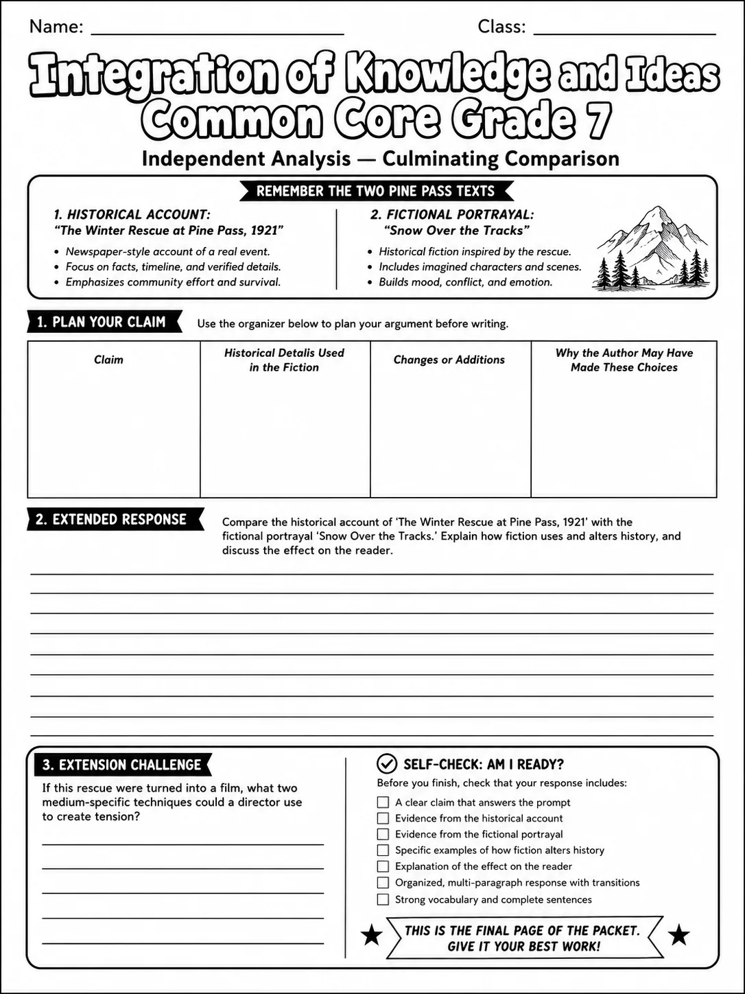 Integration of Knowledge and Ideas Common Core Grade 7 page 10 printable Common Core ELA worksheet preview