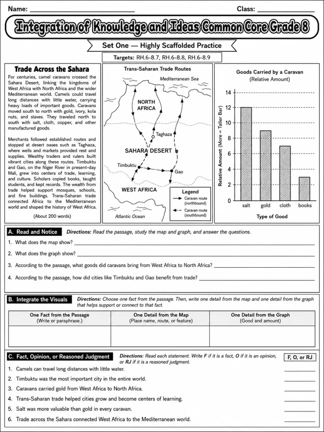 Integration of Knowledge and Ideas Common Core Grade 8 printable Common Core ELA Grade 8 worksheet preview from KiwiBee