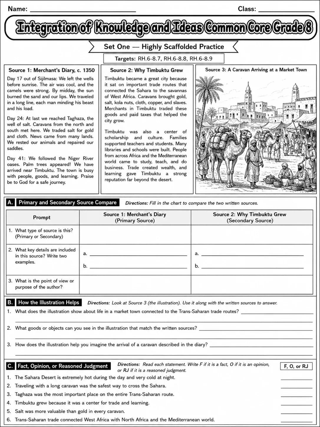 Integration of Knowledge and Ideas Common Core Grade 8 page 2 printable Common Core ELA worksheet preview