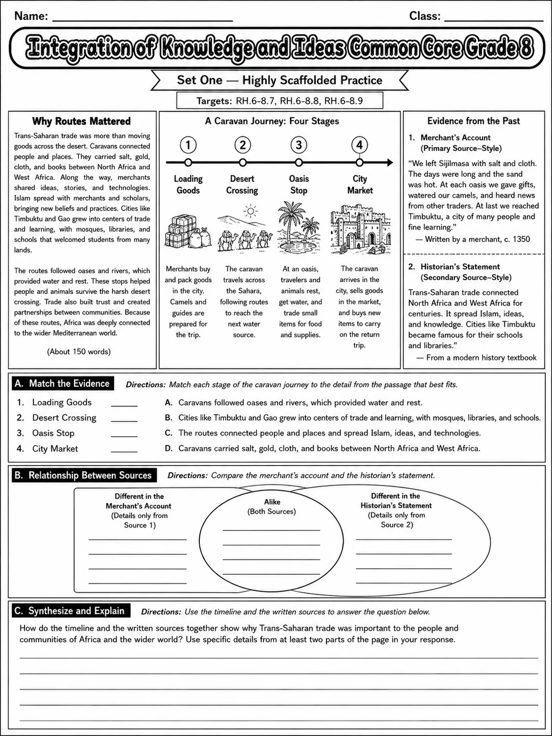 Integration of Knowledge and Ideas Common Core Grade 8 page 3 printable Common Core ELA worksheet preview
