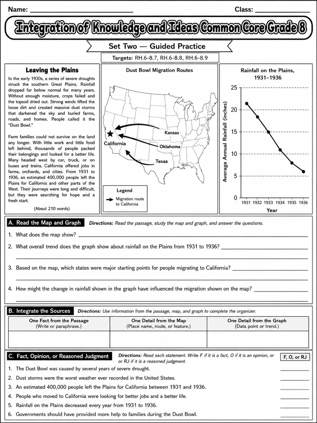 Integration of Knowledge and Ideas Common Core Grade 8 page 4 printable Common Core ELA worksheet preview
