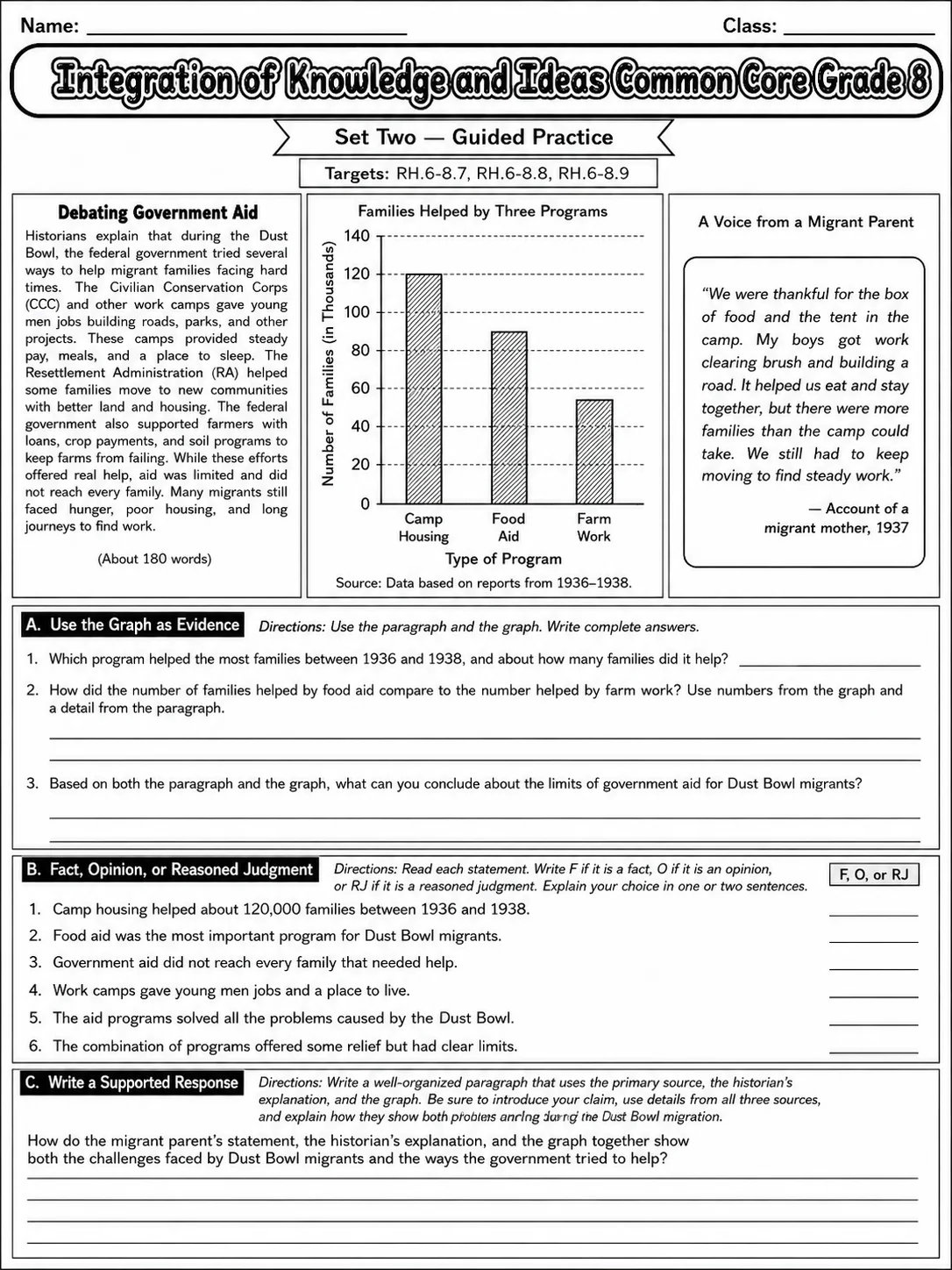 Integration of Knowledge and Ideas Common Core Grade 8 page 6 printable Common Core ELA worksheet preview