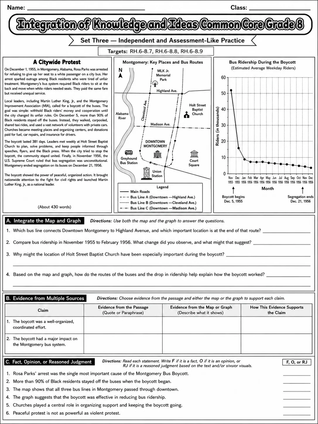 Integration of Knowledge and Ideas Common Core Grade 8 page 7 printable Common Core ELA worksheet preview