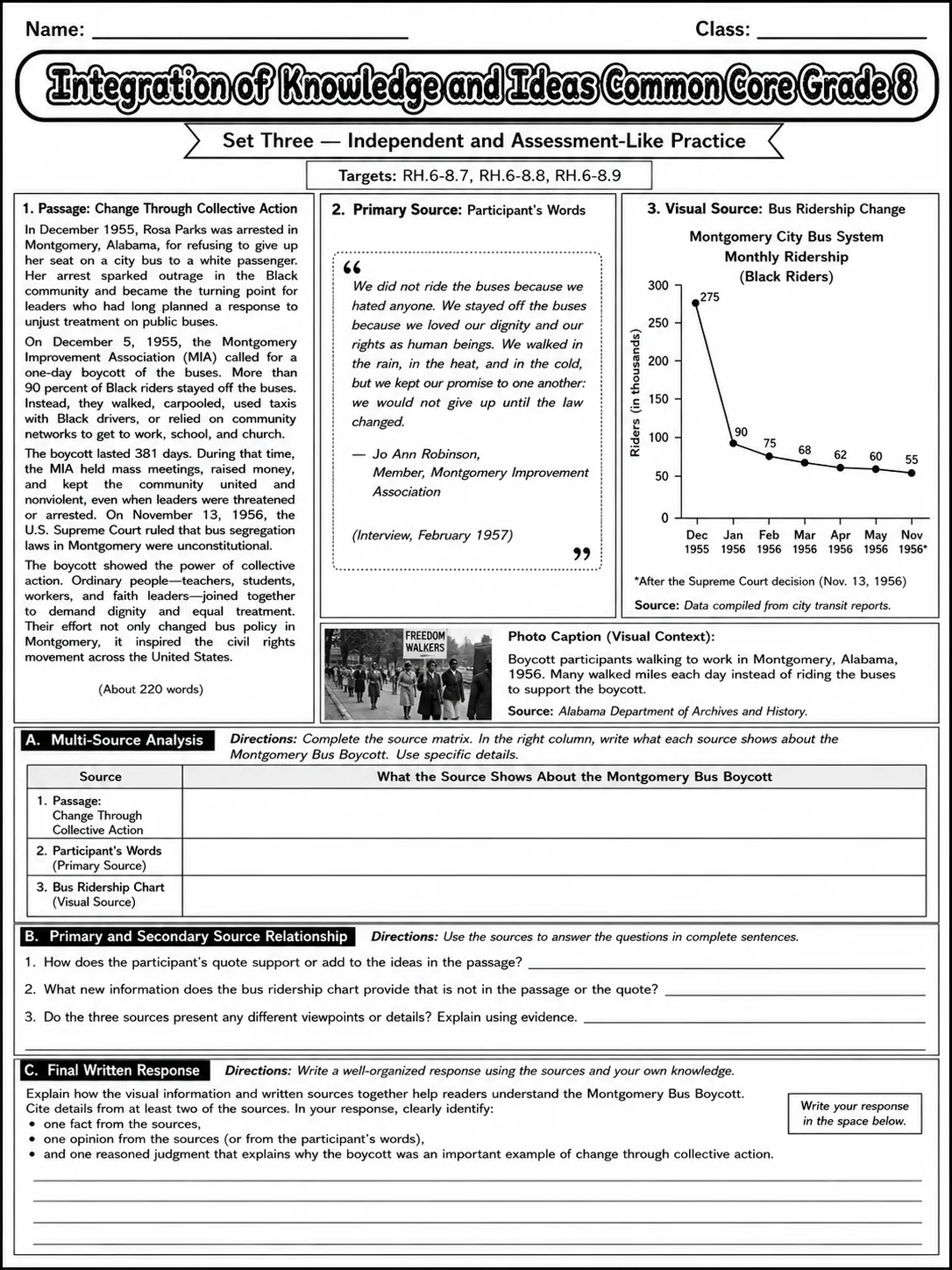 Integration of Knowledge and Ideas Common Core Grade 8 page 10 printable Common Core ELA worksheet preview