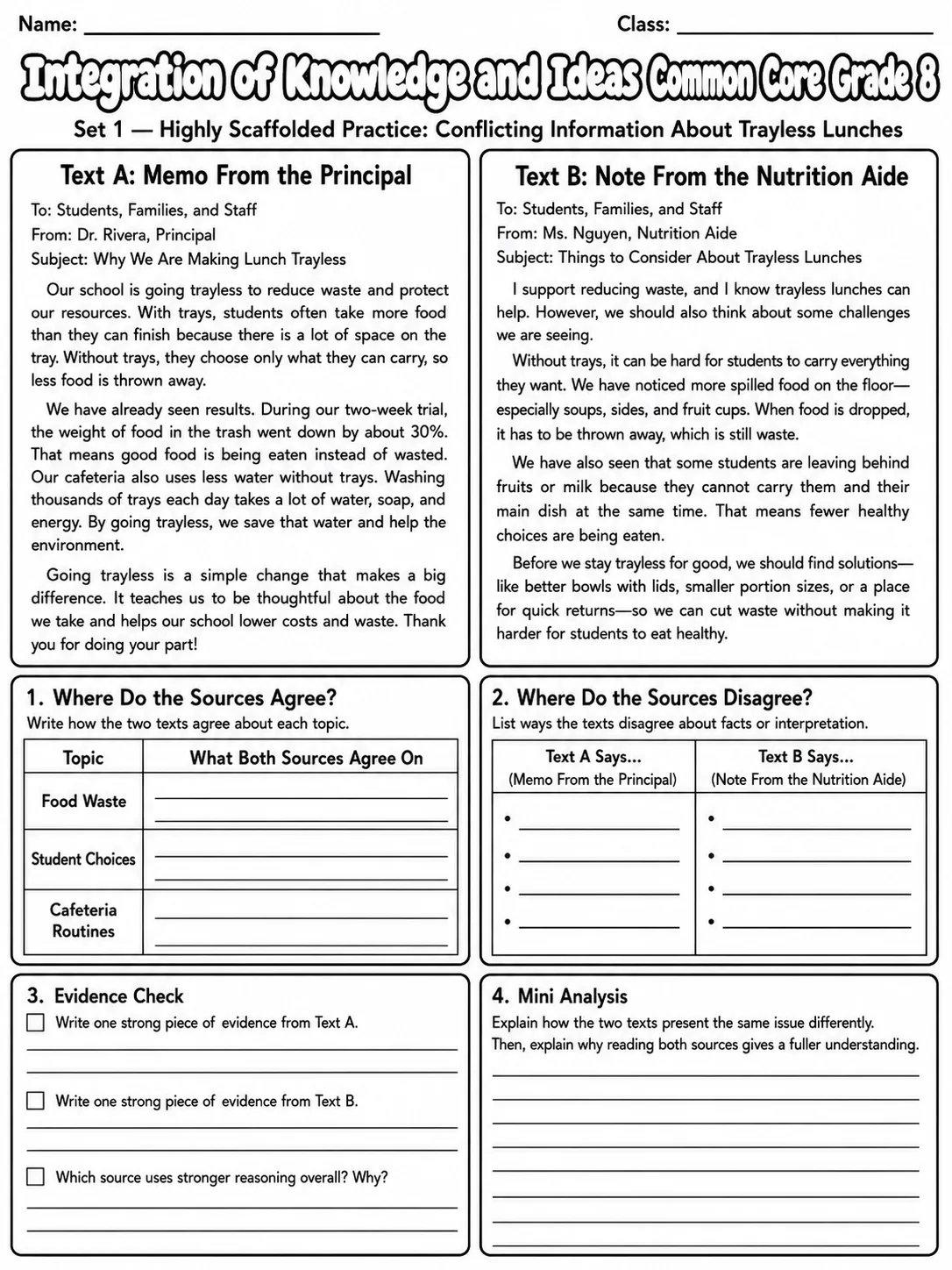 Integration of Knowledge and Ideas Common Core Grade 8 page 3 printable Common Core ELA worksheet preview