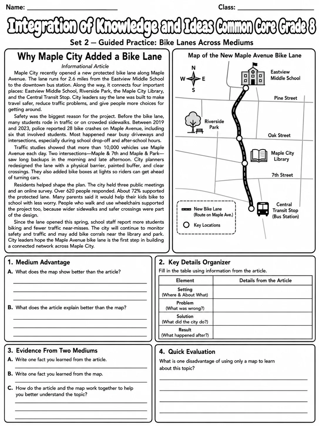 Integration of Knowledge and Ideas Common Core Grade 8 page 4 printable Common Core ELA worksheet preview
