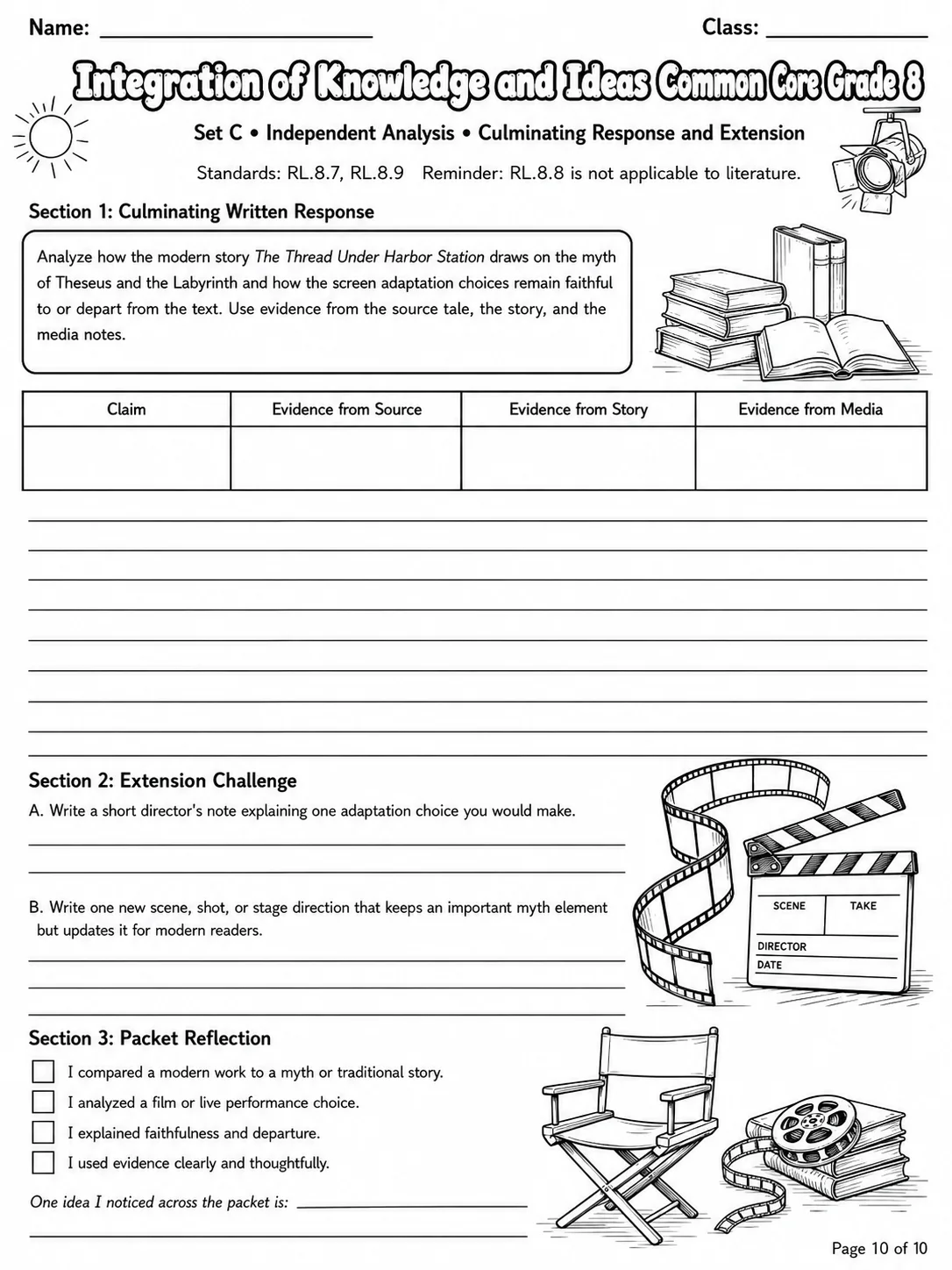 Integration of Knowledge and Ideas Common Core Grade 8 page 3 printable Common Core ELA worksheet preview