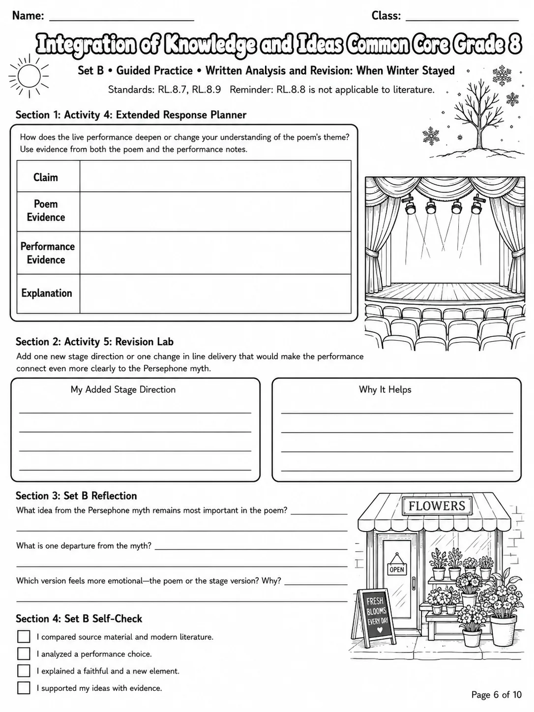 Integration of Knowledge and Ideas Common Core Grade 8 page 6 printable Common Core ELA worksheet preview