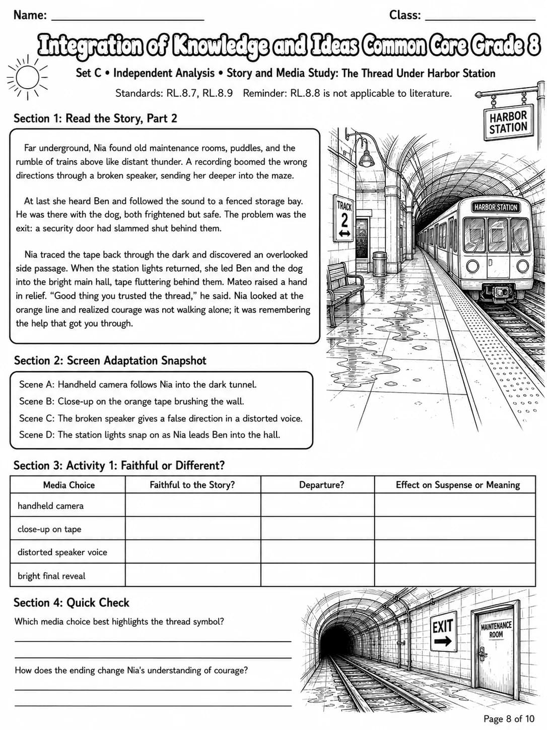 Integration of Knowledge and Ideas Common Core Grade 8 page 8 printable Common Core ELA worksheet preview