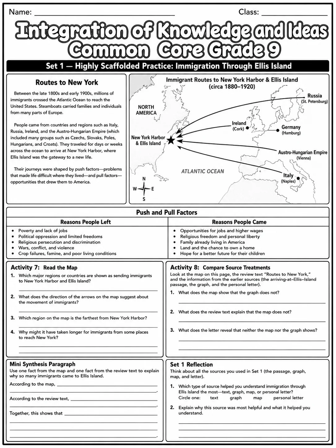 Integration of Knowledge and Ideas Common Core Grade 9 page 3 printable Common Core ELA worksheet preview