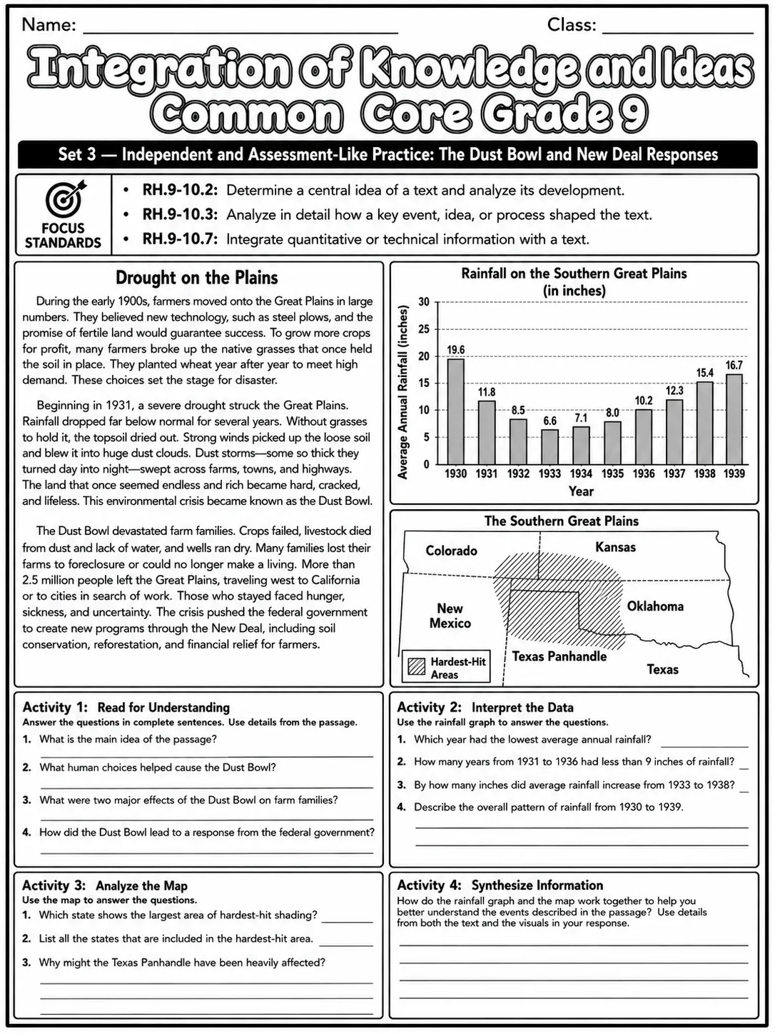 Integration of Knowledge and Ideas Common Core Grade 9 page 7 printable Common Core ELA worksheet preview
