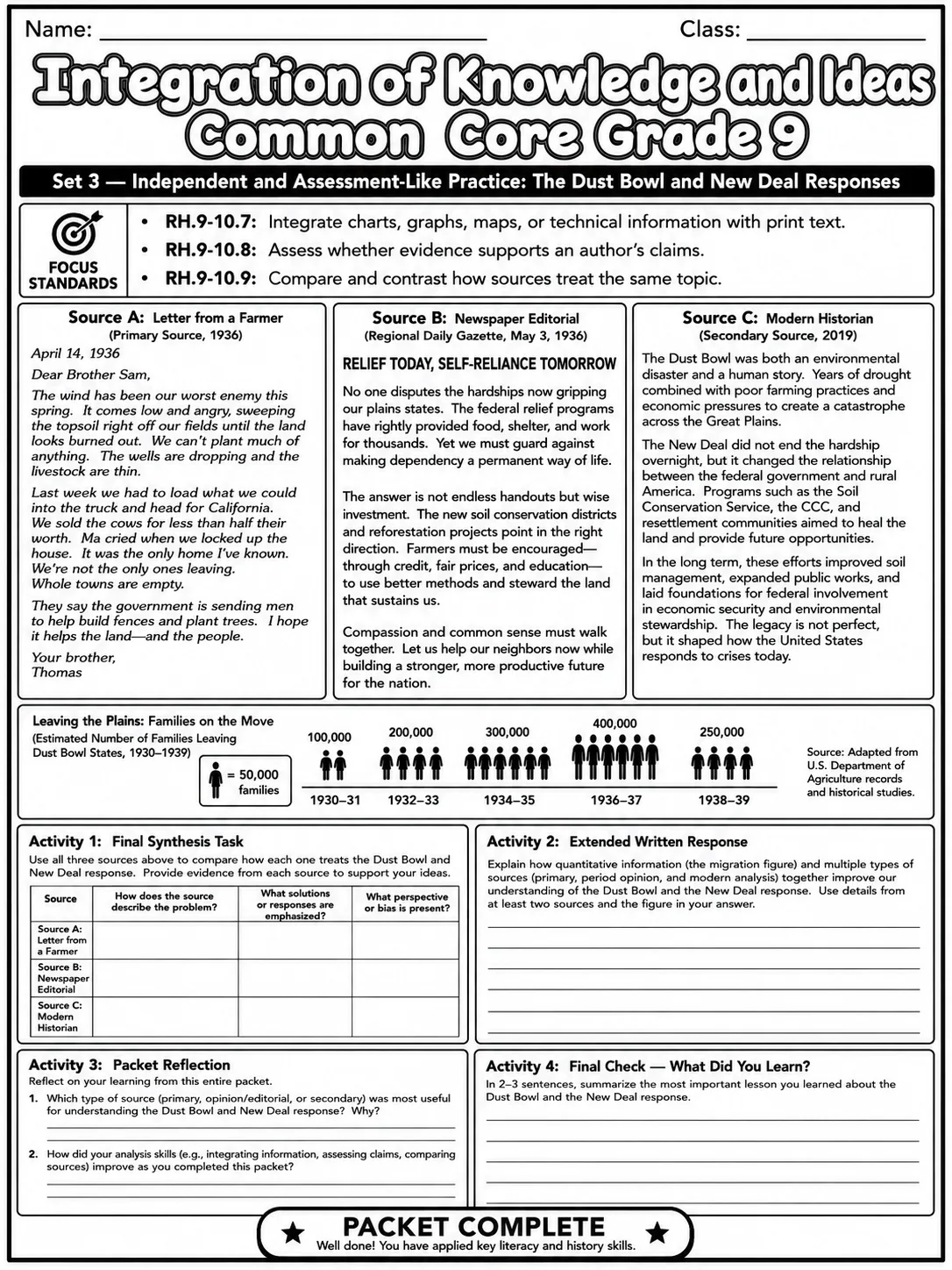 Integration of Knowledge and Ideas Common Core Grade 9 page 10 printable Common Core ELA worksheet preview